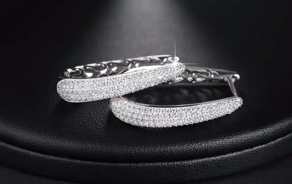 ORSA JEWELS Luxury Silver Color Hoop Earrings Paved with AAA Austrian Cubic Zirconia for Women Fashion Jewelry New Style OE139 32
