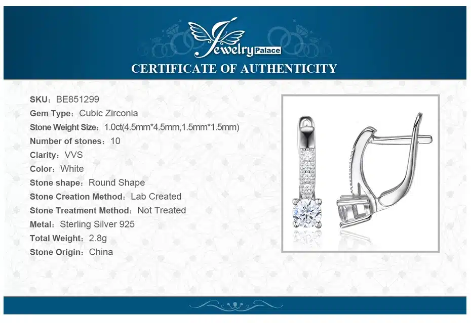 JewelryPalace 1ct Cubic Zirconia Clip Earrings 925 Sterling Silver Wedding Anniversary Jewelry For Women Fashion Party Gift 41