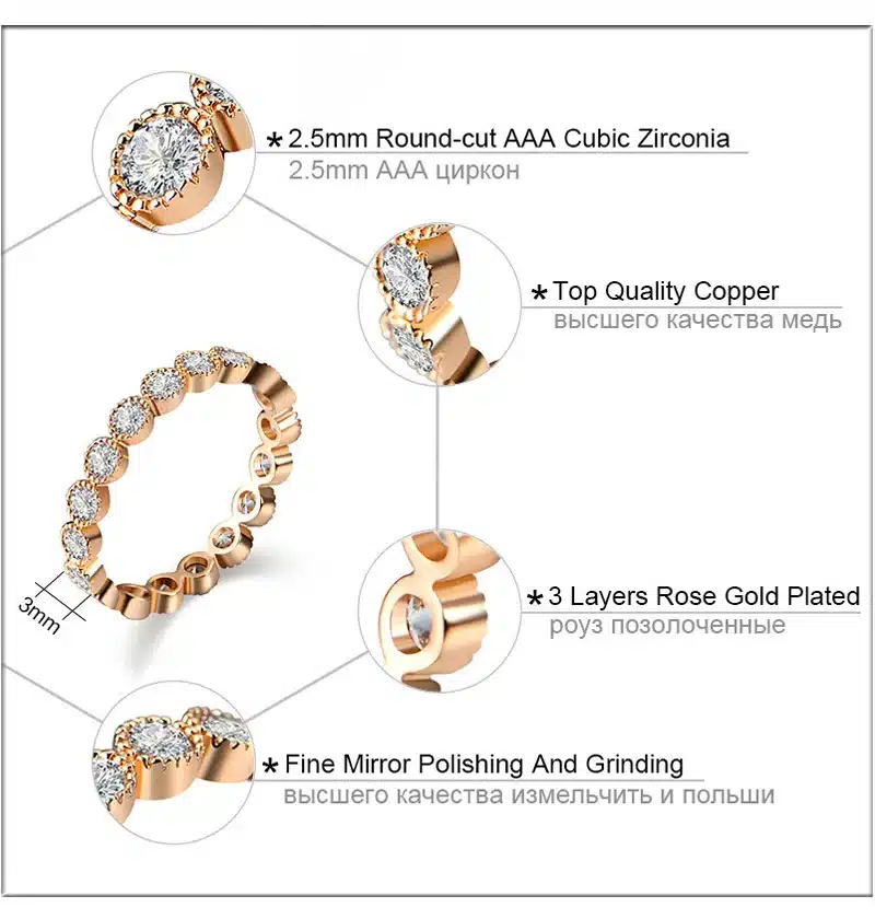 USTAR Crystals Engagement Rings for women with AAA Cubic Zirconia Rose Gold color finger wedding ring female Anel Jewelry bijoux 30