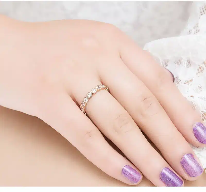 USTAR Crystals Engagement Rings for women with AAA Cubic Zirconia Rose Gold color finger wedding ring female Anel Jewelry bijoux 36