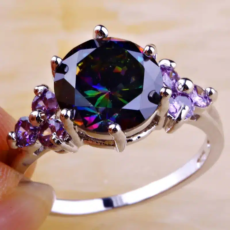 lingmei Wholesale Mysterious Rainbow CZ & Purple Silver Color Ring Size 6 7 8 9 10 11 12 Fashion New Jewelry Free Shipping 46