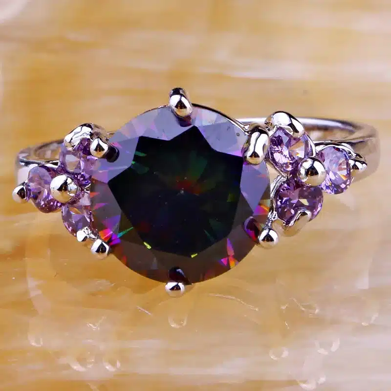 lingmei Wholesale Mysterious Rainbow CZ & Purple Silver Color Ring Size 6 7 8 9 10 11 12 Fashion New Jewelry Free Shipping 48