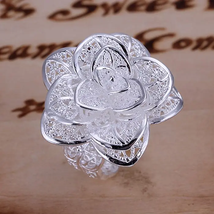 925 jewelry silver plated jewelry ring fine nice flower ring top quality wholesale and retail SMTR116 5
