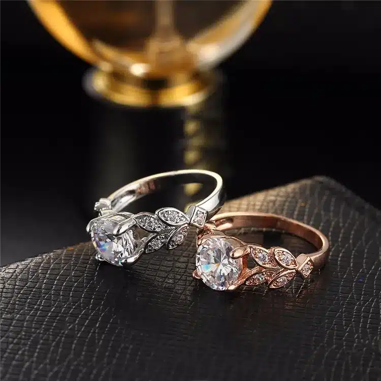 17KM New Silver Color Leaf Flower Wedding Rings For Women Lover Bijoux Anel Femme Engagement Ring Crystal Fashion Jewelry Gift 41