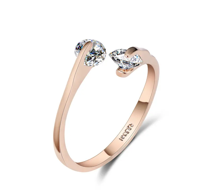 USTAR AAA Zircon Wedding Rings for women opening Rose gold color Crystal engagement rings female anel adjustable size 29