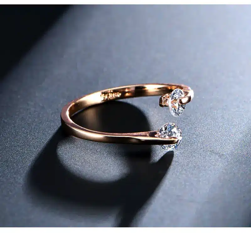 USTAR AAA Zircon Wedding Rings for women opening Rose gold color Crystal engagement rings female anel adjustable size 31
