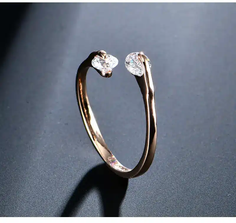 USTAR AAA Zircon Wedding Rings for women opening Rose gold color Crystal engagement rings female anel adjustable size 33