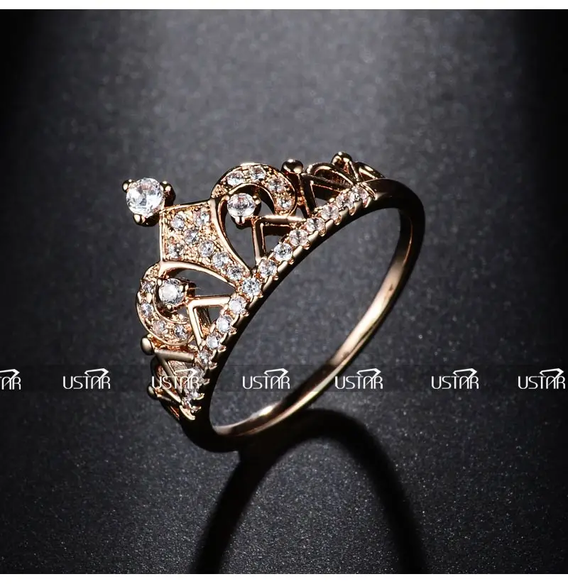 USTAR Princess Crown Rings for women AAA cubic zirconia micro pave setting engagement wedding rings female Anel accessories 32