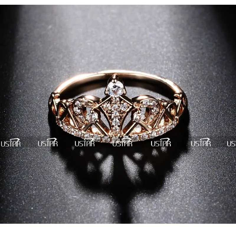 USTAR Princess Crown Rings for women AAA cubic zirconia micro pave setting engagement wedding rings female Anel accessories 33