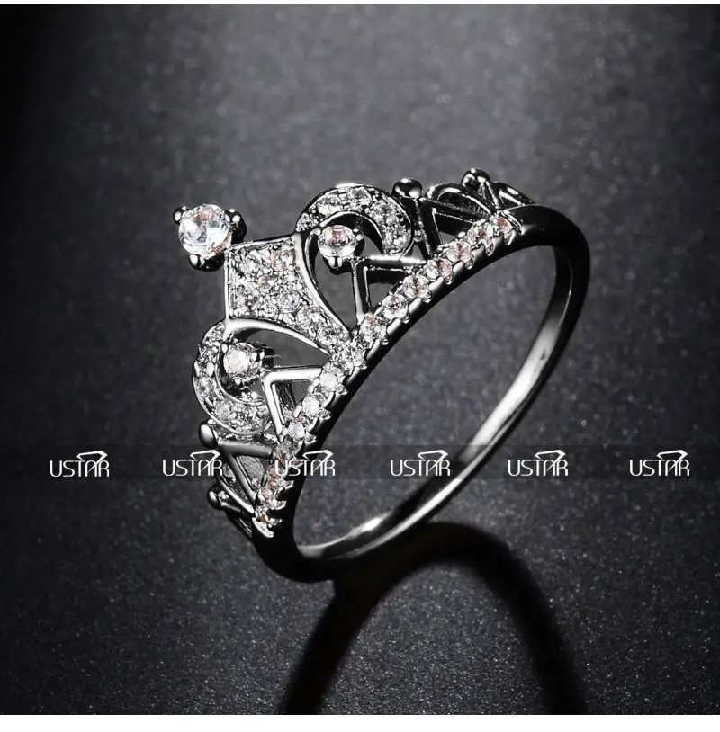 USTAR Princess Crown Rings for women AAA cubic zirconia micro pave setting engagement wedding rings female Anel accessories 35