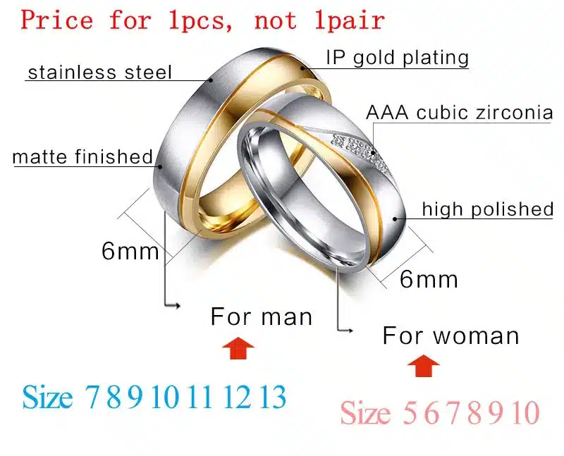 Meaeguet Romantic Wedding Rings For Lover Gold-Color Stainless Steel Couple Rings For Engagement Party Jewelry Wedding Bands 12