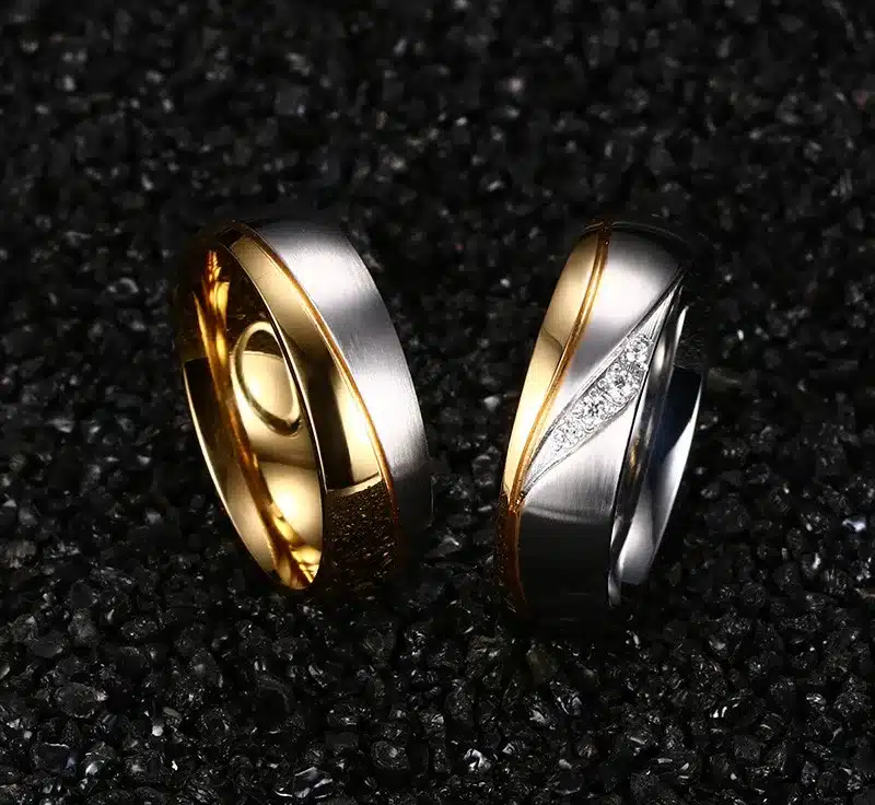 Meaeguet Romantic Wedding Rings For Lover Gold-Color Stainless Steel Couple Rings For Engagement Party Jewelry Wedding Bands 15