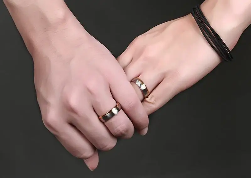 Meaeguet Romantic Wedding Rings For Lover Gold-Color Stainless Steel Couple Rings For Engagement Party Jewelry Wedding Bands 16