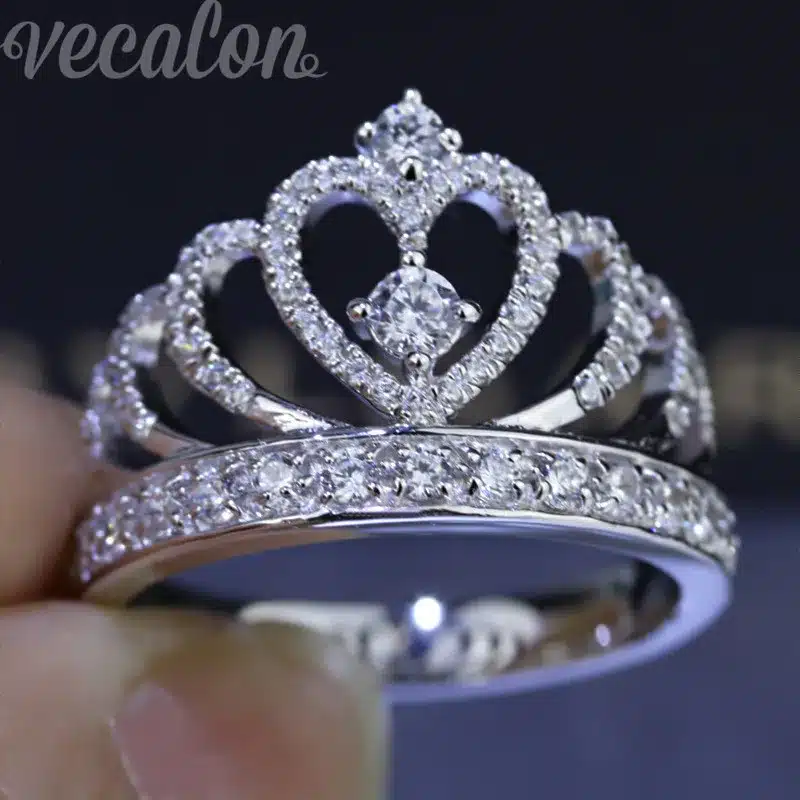Vecalon 2016 Female Crown ring AAAAA Zircon Cz 925 Sterling Silver Engagement wedding Band ring for women 9