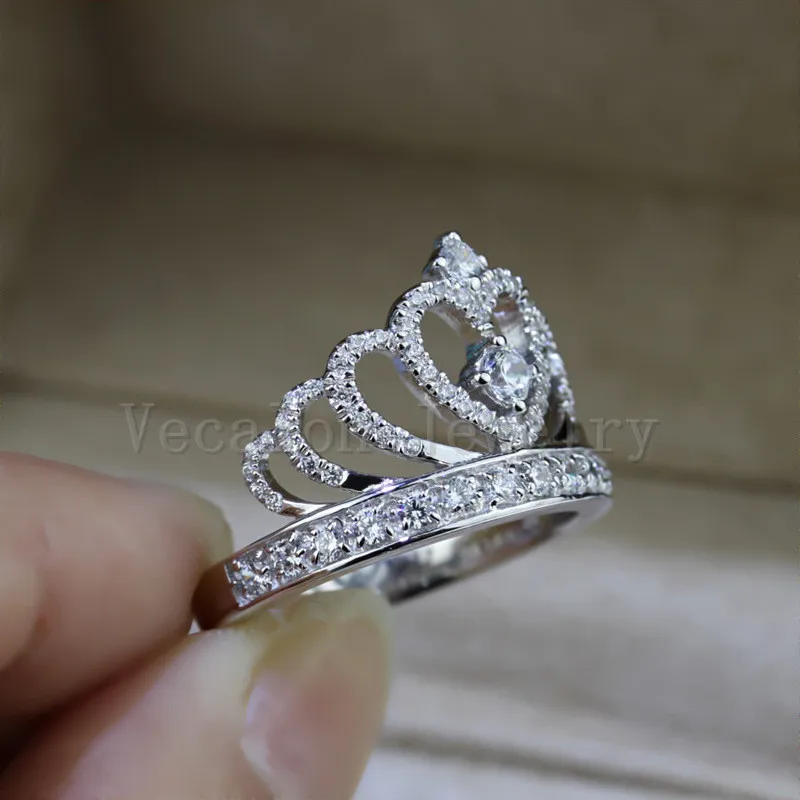 Vecalon 2016 Female Crown ring AAAAA Zircon Cz 925 Sterling Silver Engagement wedding Band ring for women 12