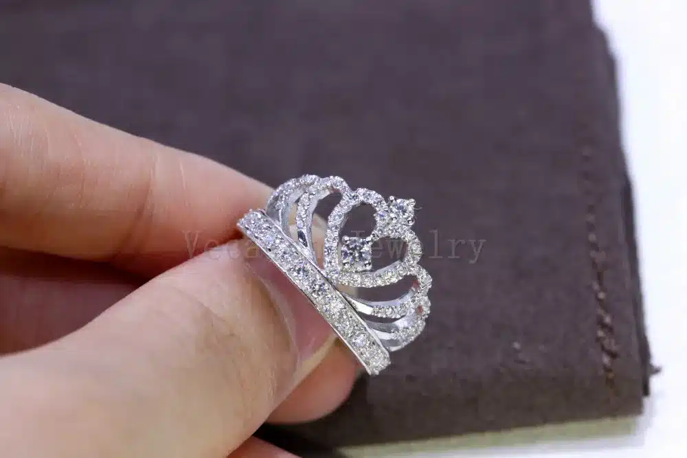 Vecalon 2016 Female Crown ring AAAAA Zircon Cz 925 Sterling Silver Engagement wedding Band ring for women 13