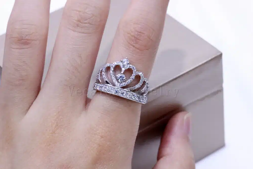 Vecalon 2016 Female Crown ring AAAAA Zircon Cz 925 Sterling Silver Engagement wedding Band ring for women 16