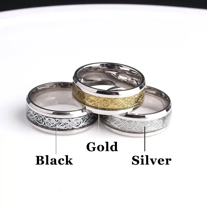 free shipping carbon fiber Dragon wedding rings for women gold color silver 316L Stainless Steel men jewelry wholesale 10