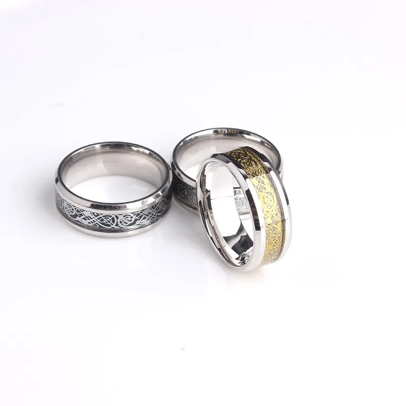 free shipping carbon fiber Dragon wedding rings for women gold color silver 316L Stainless Steel men jewelry wholesale 11