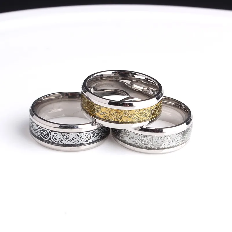 free shipping carbon fiber Dragon wedding rings for women gold color silver 316L Stainless Steel men jewelry wholesale 12