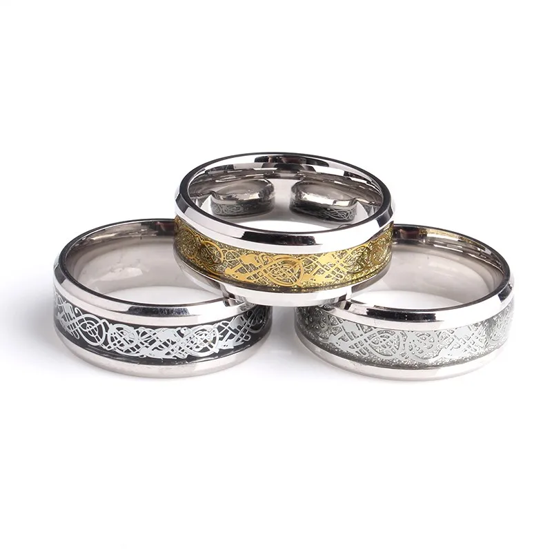 free shipping carbon fiber Dragon wedding rings for women gold color silver 316L Stainless Steel men jewelry wholesale 13
