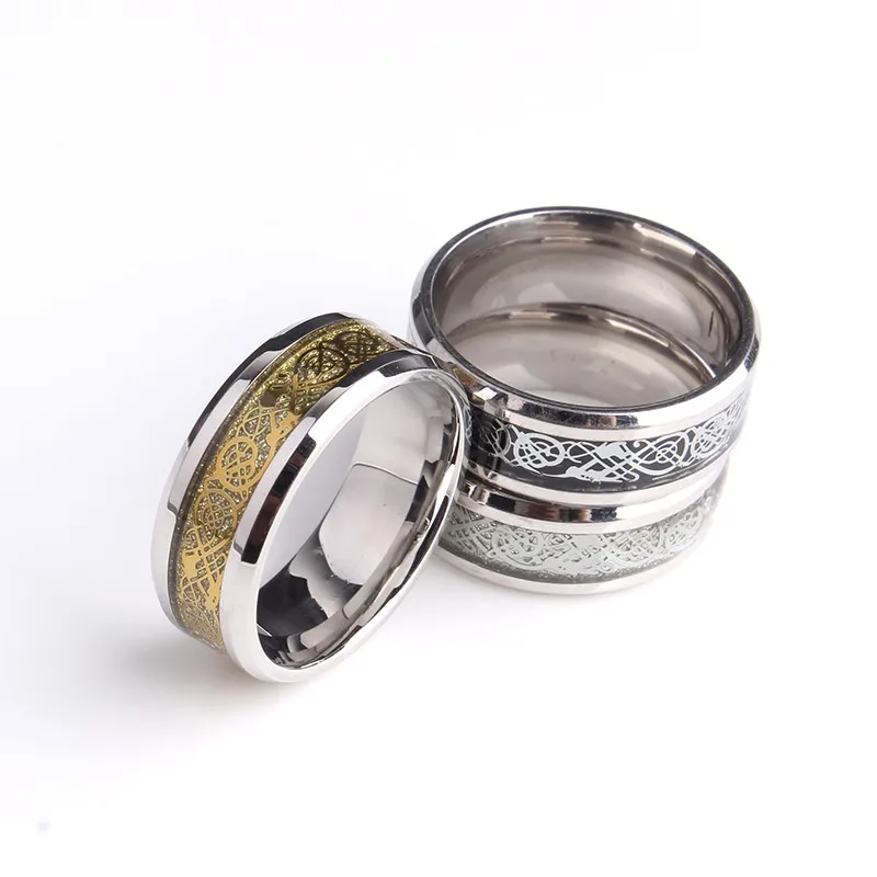 free shipping carbon fiber Dragon wedding rings for women gold color silver 316L Stainless Steel men jewelry wholesale 14