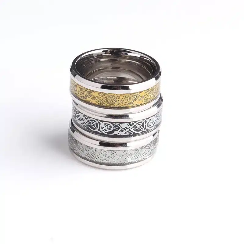 free shipping carbon fiber Dragon wedding rings for women gold color silver 316L Stainless Steel men jewelry wholesale 15