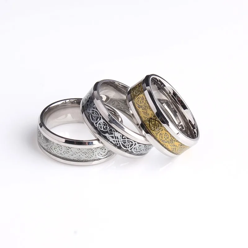 free shipping carbon fiber Dragon wedding rings for women gold color silver 316L Stainless Steel men jewelry wholesale 16