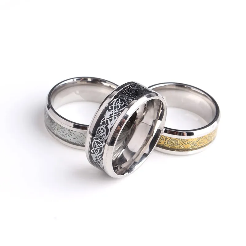 free shipping carbon fiber Dragon wedding rings for women gold color silver 316L Stainless Steel men jewelry wholesale 17