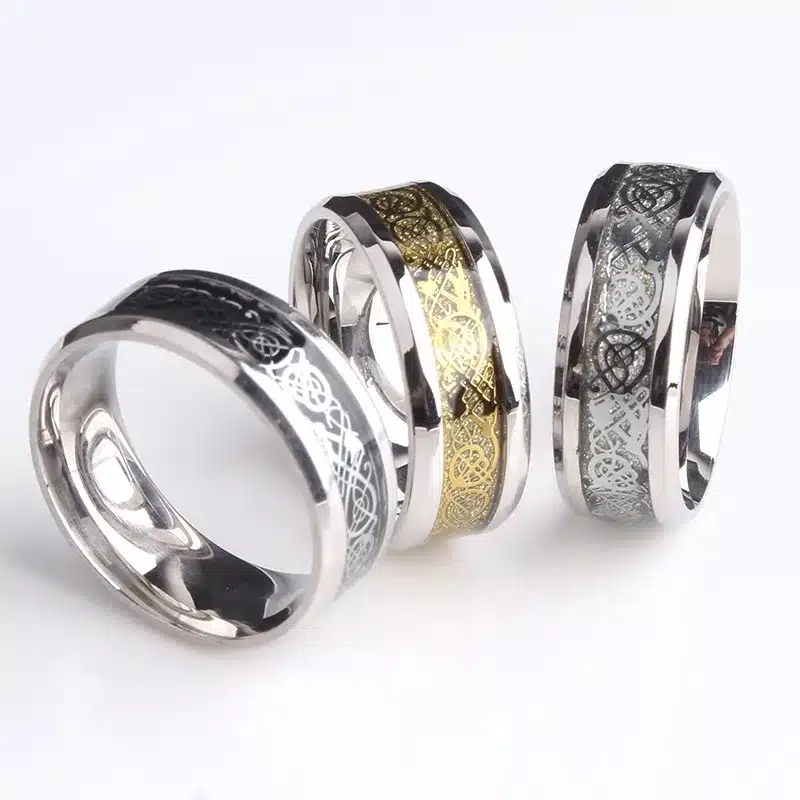 free shipping carbon fiber Dragon wedding rings for women gold color silver 316L Stainless Steel men jewelry wholesale 19