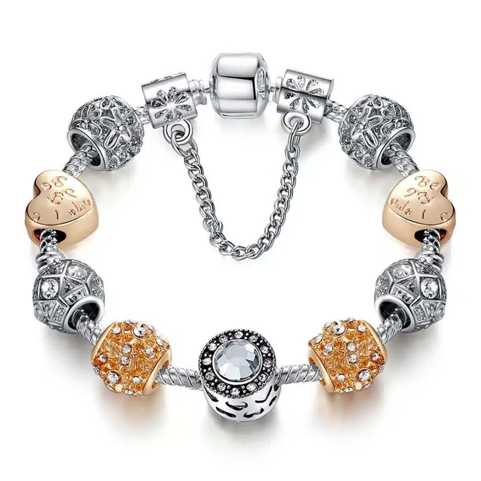 Original Silver 925 Crystal Four Leaf Clover Bracelet with Clear Murano Glass Beads Charm Bracelet Bangle for Women DIY Jewelry 45
