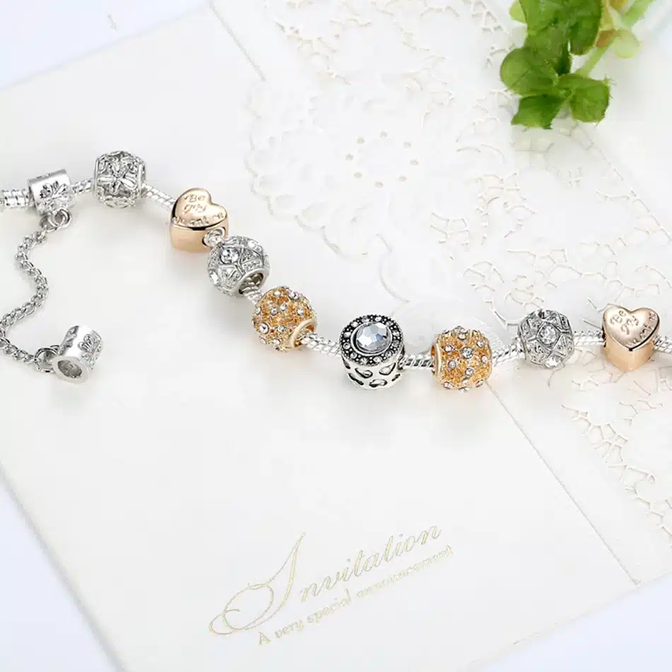 Original Silver 925 Crystal Four Leaf Clover Bracelet with Clear Murano Glass Beads Charm Bracelet Bangle for Women DIY Jewelry 48