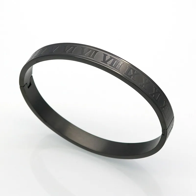 Men And Women Stainless Steel Rose Gold Color Couples Bracelet Carving Roman Numeral Lover Cuff Bracelet Bangle Wedding Jewelry 20