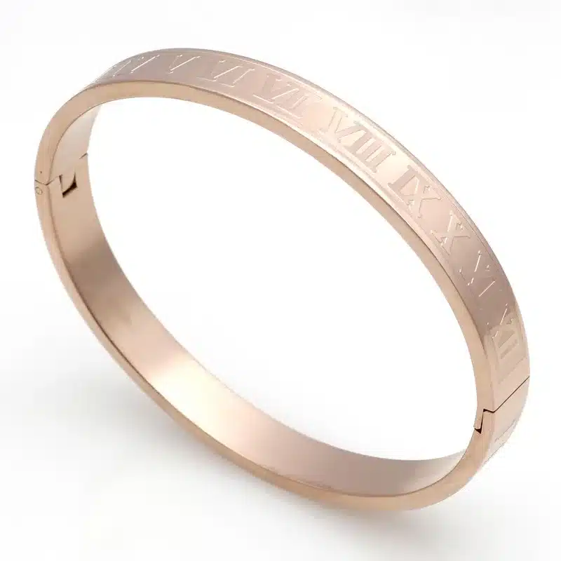 Men And Women Stainless Steel Rose Gold Color Couples Bracelet Carving Roman Numeral Lover Cuff Bracelet Bangle Wedding Jewelry 28