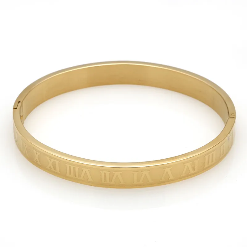 Men And Women Stainless Steel Rose Gold Color Couples Bracelet Carving Roman Numeral Lover Cuff Bracelet Bangle Wedding Jewelry 29