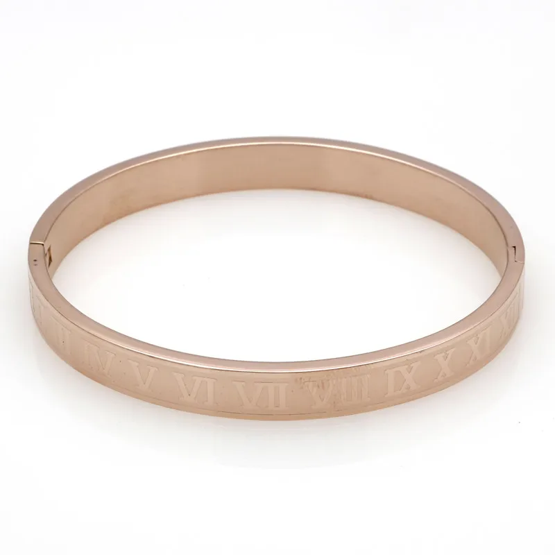 Men And Women Stainless Steel Rose Gold Color Couples Bracelet Carving Roman Numeral Lover Cuff Bracelet Bangle Wedding Jewelry 30