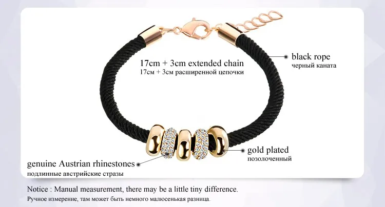 UMODE New Fashion Gold Color Jewelry Austrian Rhinestone Round Circles Pendant Rope Charm Bracelets For Women Pulseiras AUB0074 41