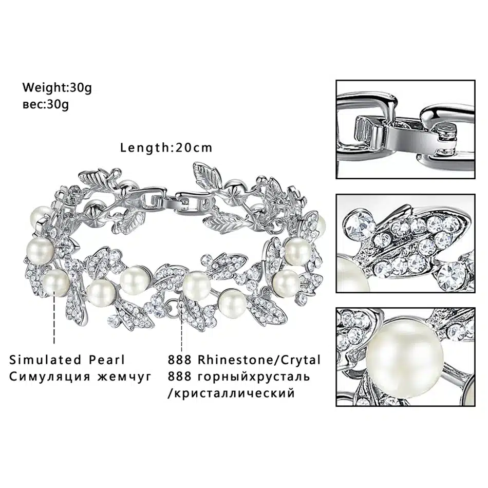 Mecresh Simulated Pearl Bridal Bracelets for Women Silver Color Crystal Friendship Bracelets & Bangles Wedding Jewelry SL089 21