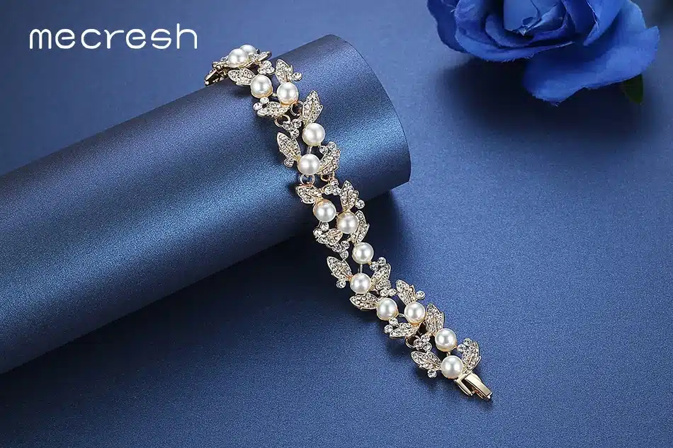 Mecresh Simulated Pearl Bridal Bracelets for Women Silver Color Crystal Friendship Bracelets & Bangles Wedding Jewelry SL089 24
