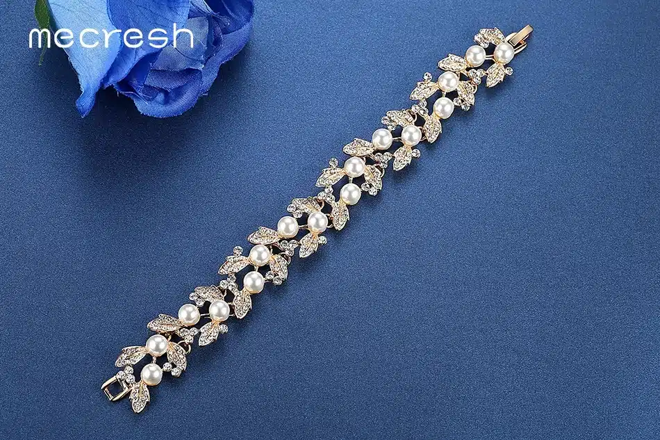 Mecresh Simulated Pearl Bridal Bracelets for Women Silver Color Crystal Friendship Bracelets & Bangles Wedding Jewelry SL089 25