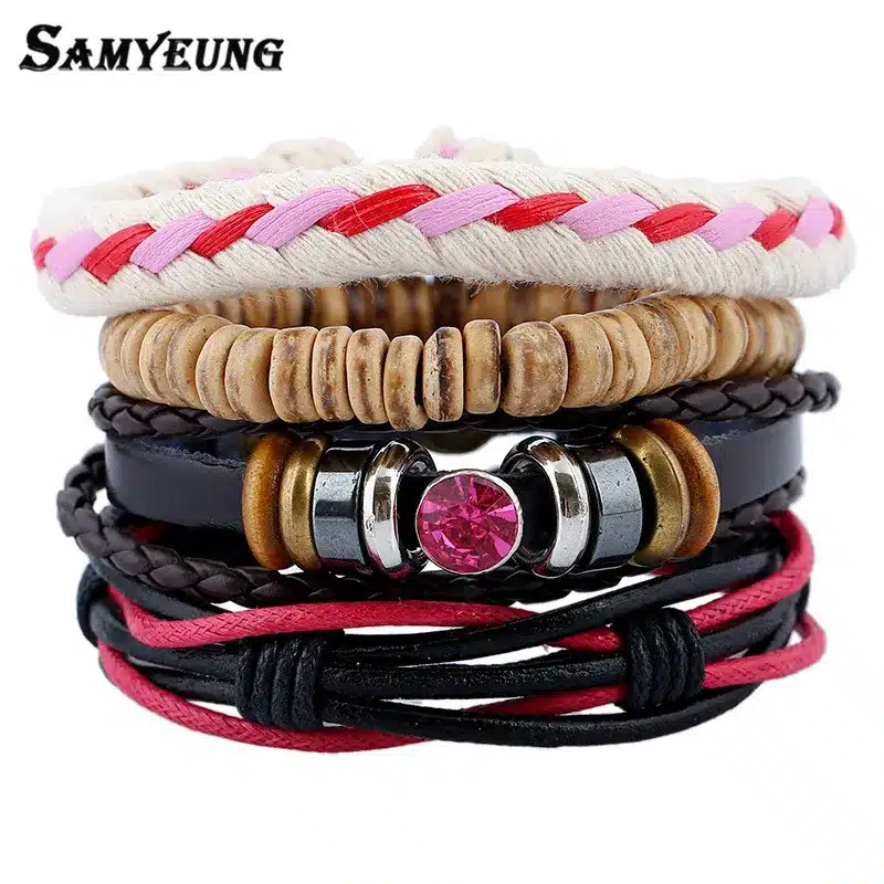 Samyeung 4 Pcs Genuine Leather Bracelets for Male Friendship Believe Bracelet Beads Braclet Women Braslet Men Pulseras Hombre 13