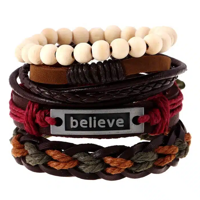 Samyeung 4 Pcs Genuine Leather Bracelets for Male Friendship Believe Bracelet Beads Braclet Women Braslet Men Pulseras Hombre 16