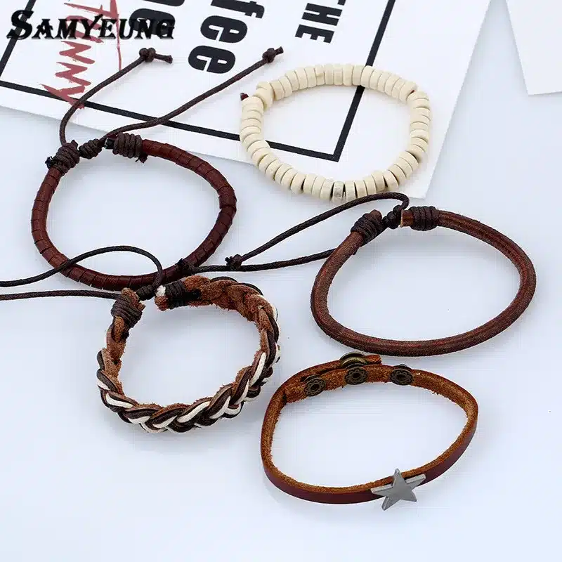 Samyeung 4 Pcs Genuine Leather Bracelets for Male Friendship Believe Bracelet Beads Braclet Women Braslet Men Pulseras Hombre 19