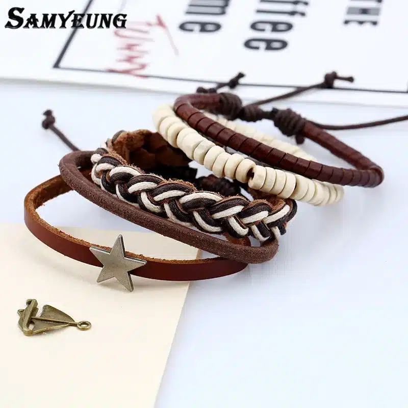 Samyeung 4 Pcs Genuine Leather Bracelets for Male Friendship Believe Bracelet Beads Braclet Women Braslet Men Pulseras Hombre 20