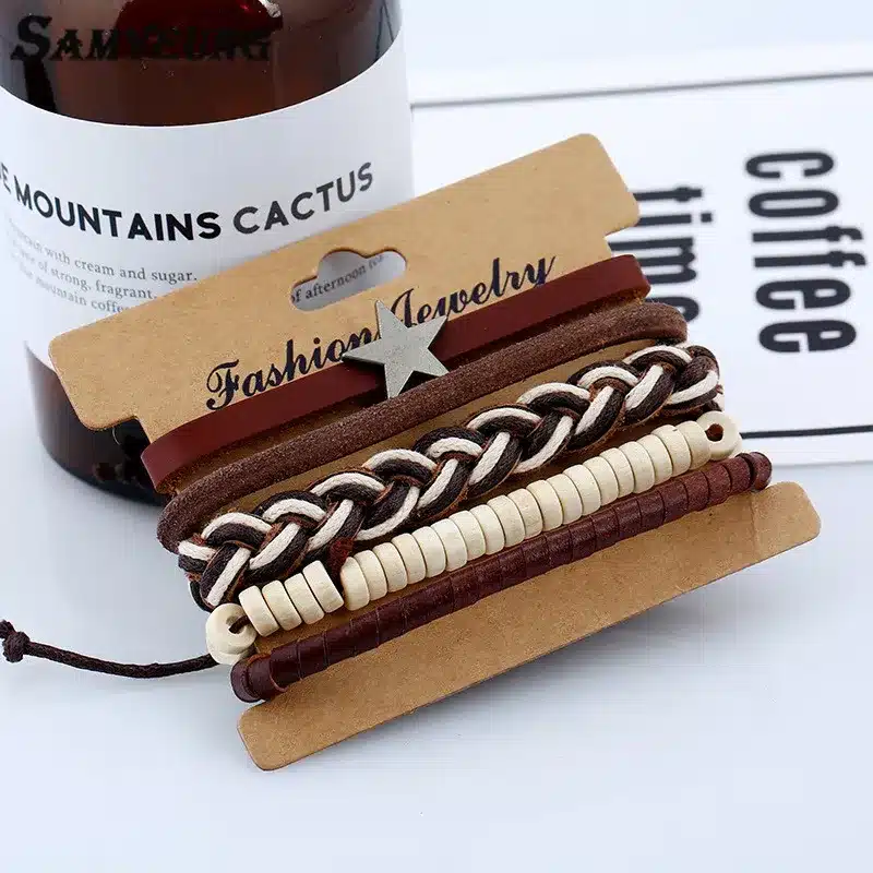 Samyeung 4 Pcs Genuine Leather Bracelets for Male Friendship Believe Bracelet Beads Braclet Women Braslet Men Pulseras Hombre 21