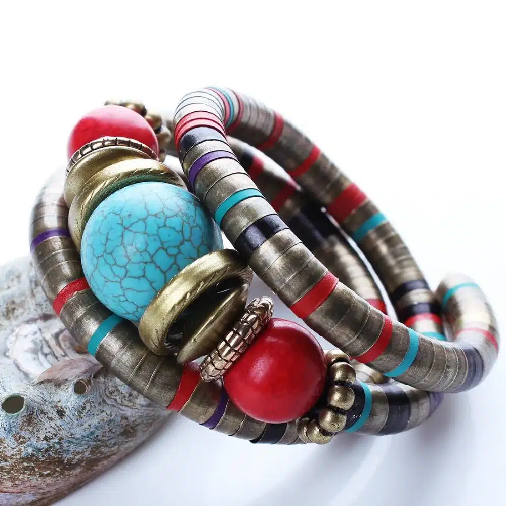 Fashion Bracelets Bangles For Women Tibetan Bracelets & Bangles Stone Inlay Roundness Bead Adjust Bangle B02291 16