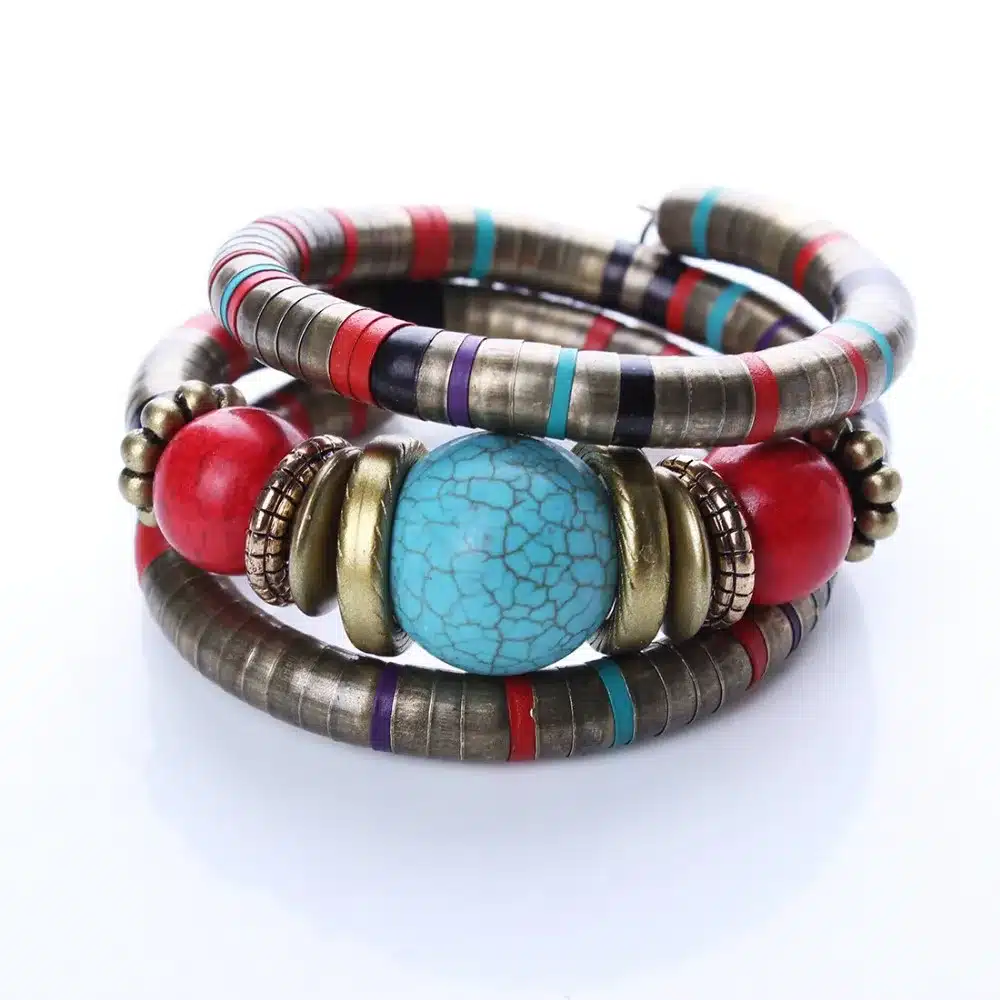 Fashion Bracelets Bangles For Women Tibetan Bracelets & Bangles Stone Inlay Roundness Bead Adjust Bangle B02291 20