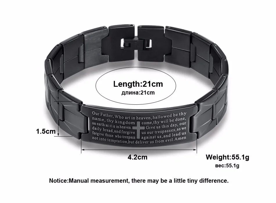 KISS MANDY Cross Pattern Stainless Steel Bracelet in Black Color Scripture Religious Wristband Bracelet Fashion Accessories FB57 12