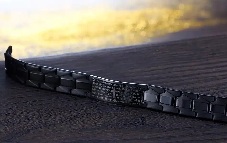 KISS MANDY Cross Pattern Stainless Steel Bracelet in Black Color Scripture Religious Wristband Bracelet Fashion Accessories FB57 15
