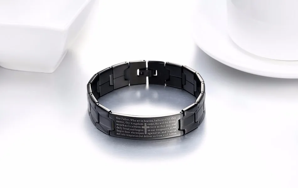 KISS MANDY Cross Pattern Stainless Steel Bracelet in Black Color Scripture Religious Wristband Bracelet Fashion Accessories FB57 16